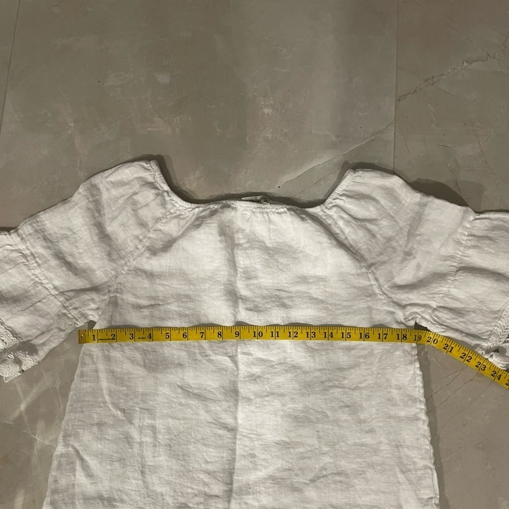 Terzo Millennio Women’s Top Medium White Off Shoulder Short Linen Short Sleeve - Picture 4 of 9